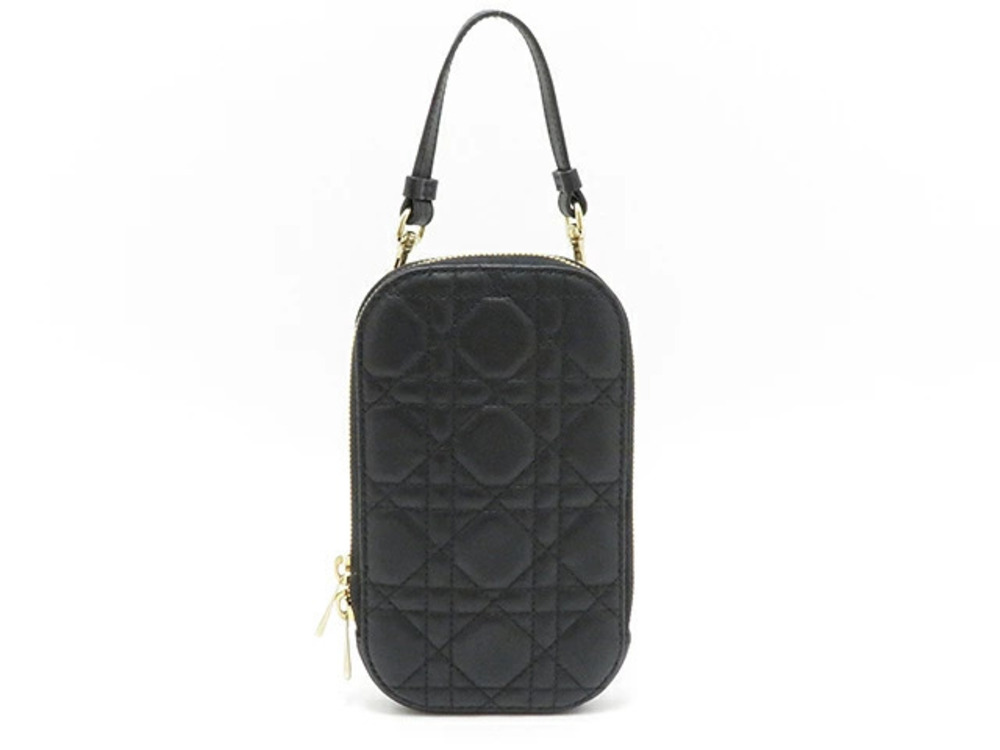 Christian Dior bag phone black Cannage lambskin chain shoulder strap